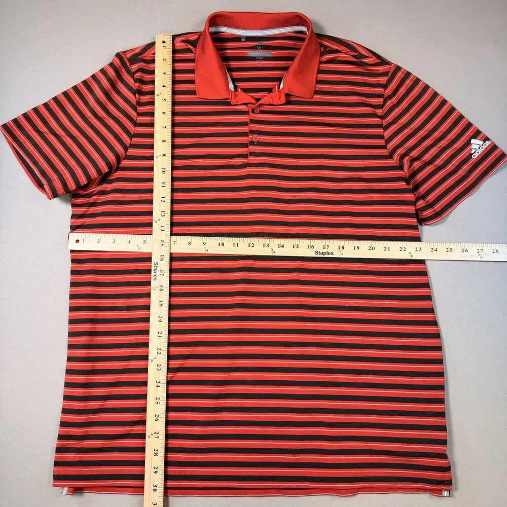 Adidas Polo Shirt Mens XL Red Black Stripe Golf Performance